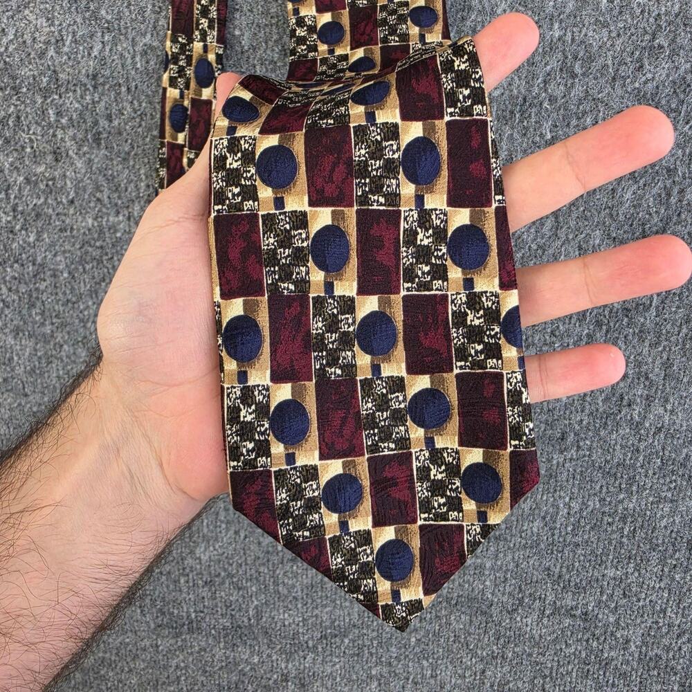 Canali Tie Mens Burgundy Blue Silk Geometric Circle Pattern Office Luxury Italy